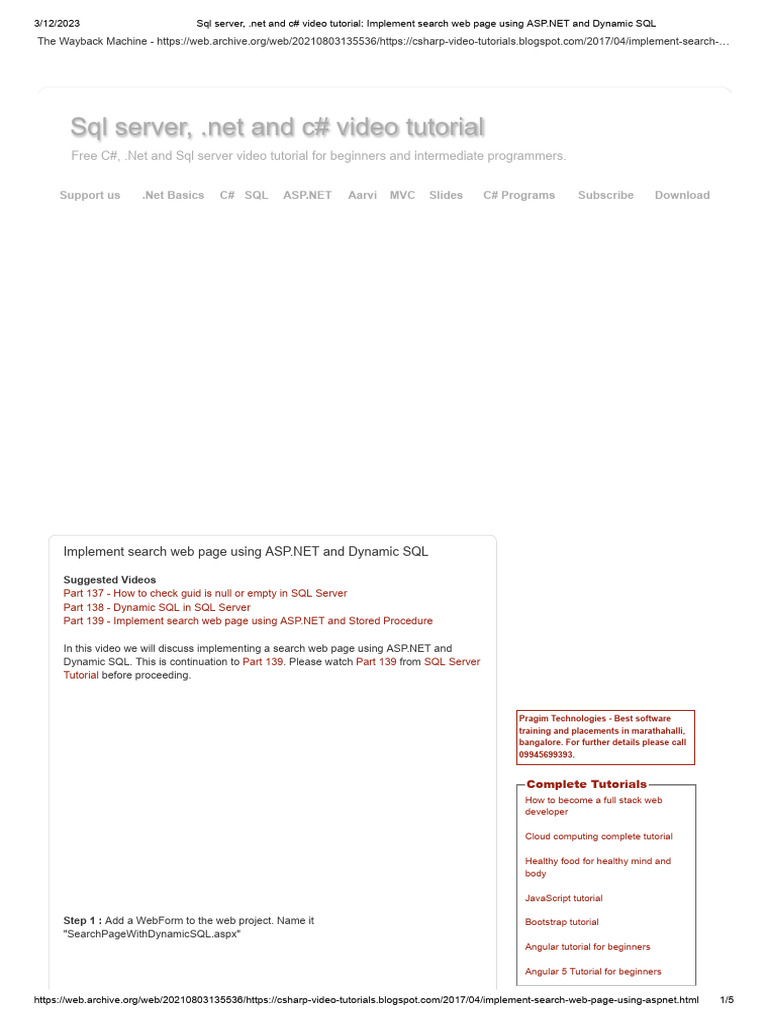 140 Implement Search Web Page Using ASP.net and Dynamic SQL | PDF ...