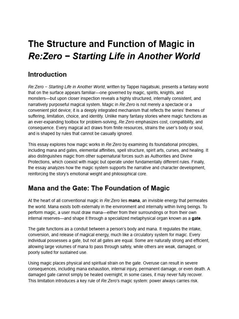 Magic System Analysis in Re:Zero | PDF | Narrative | Fantasy