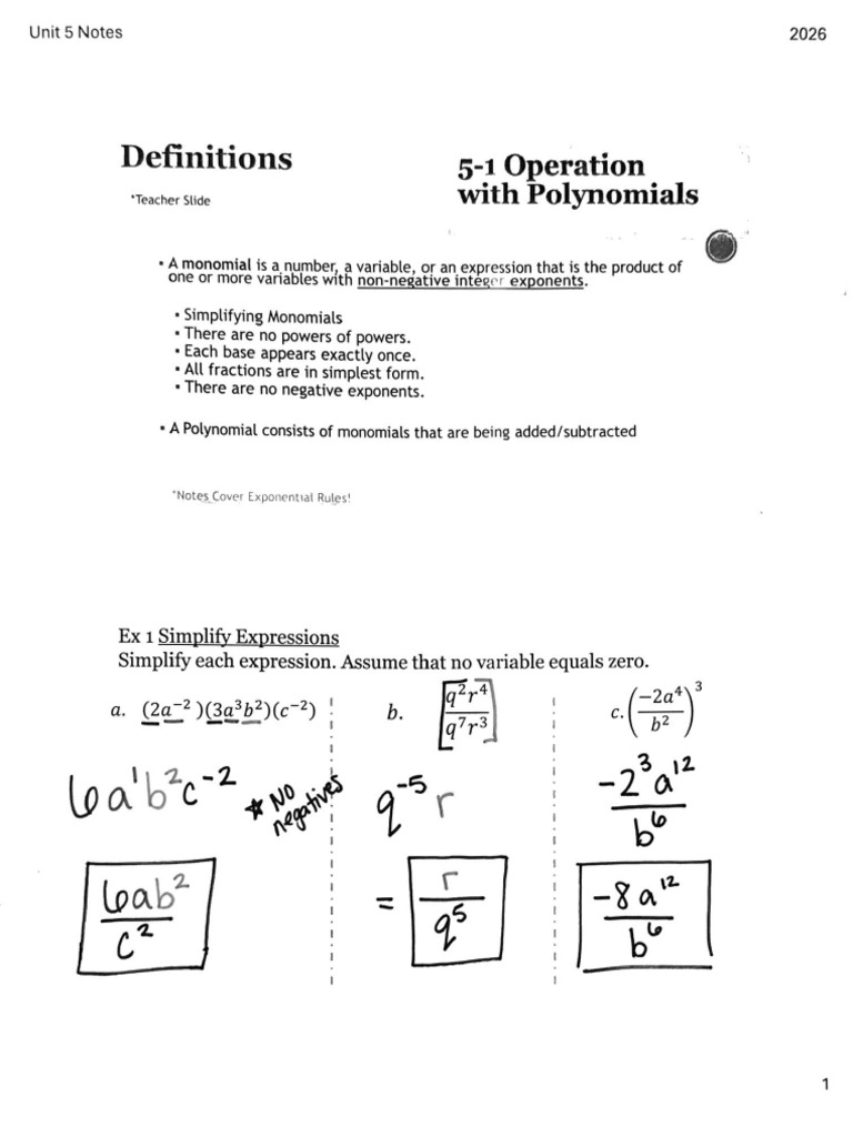 5-1 and 5-2 Operations With Polynomials | PDF