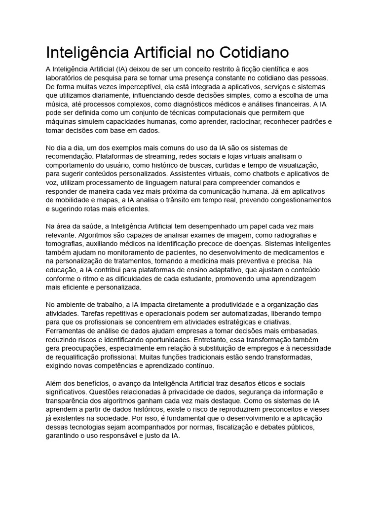 Impacto da Inteligência Artificial no Dia a Dia | PDF | Inteligência ...