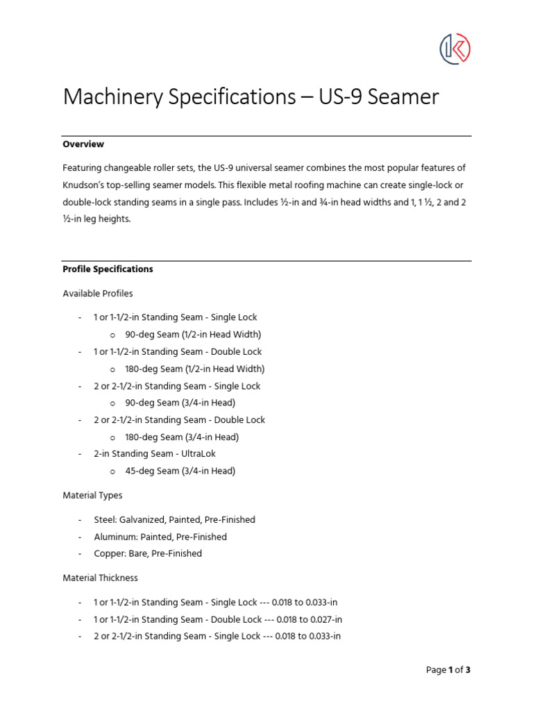 Machinery-Specifications-US-9 (1) | PDF | Alternating Current ...