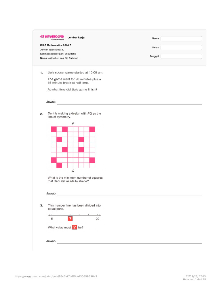 Lembar Kerja Matematika ICAS 2016 | PDF