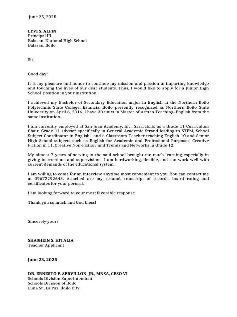 My-Application-Letter | PDF | Schools | Teachers