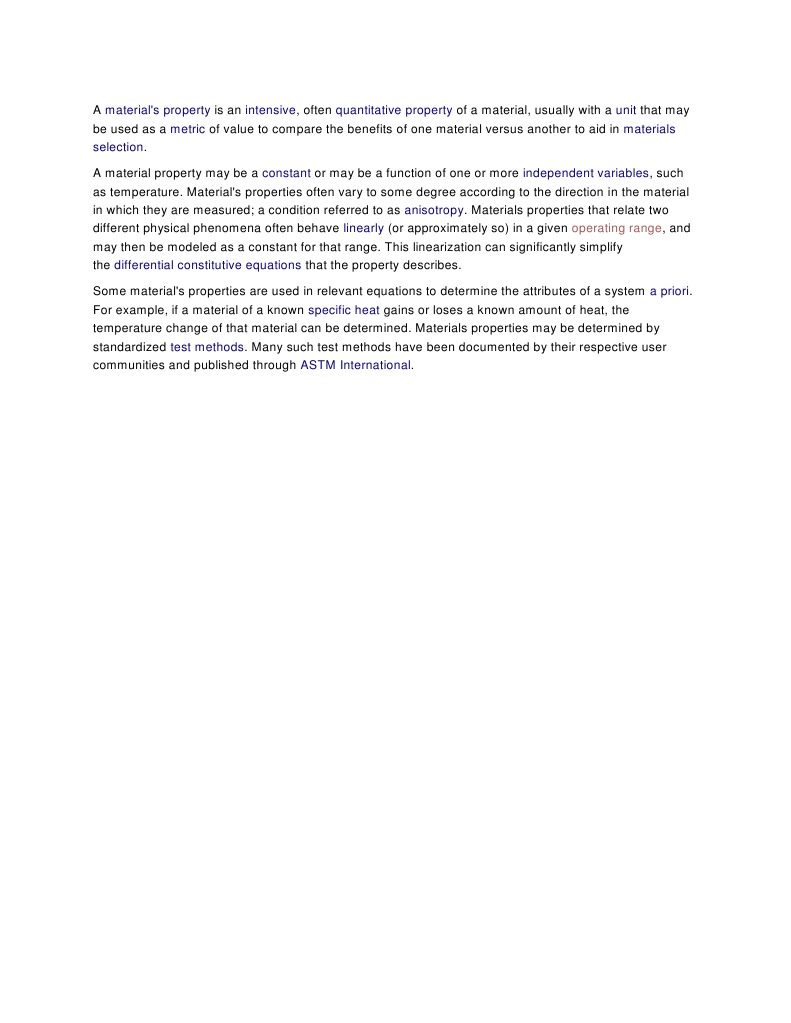 Material's Property Intensive Quantitative Property Unit Metric ...
