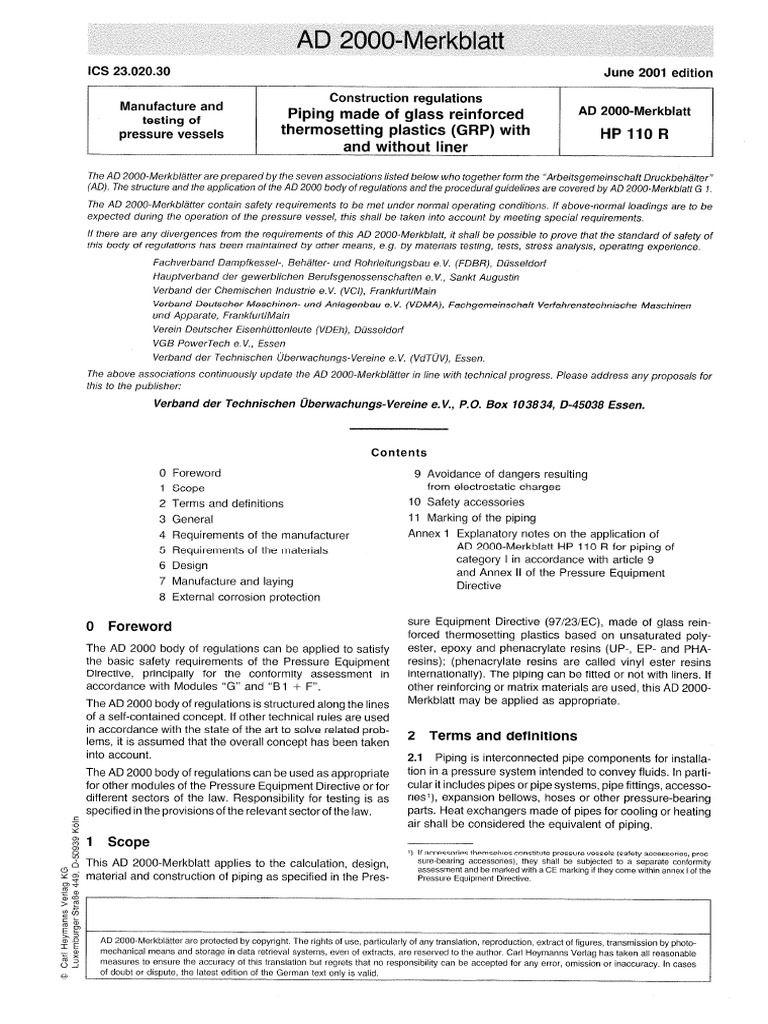 AD 2000-Merkblatt HP 110 R English Vom 06-2001 | PDF