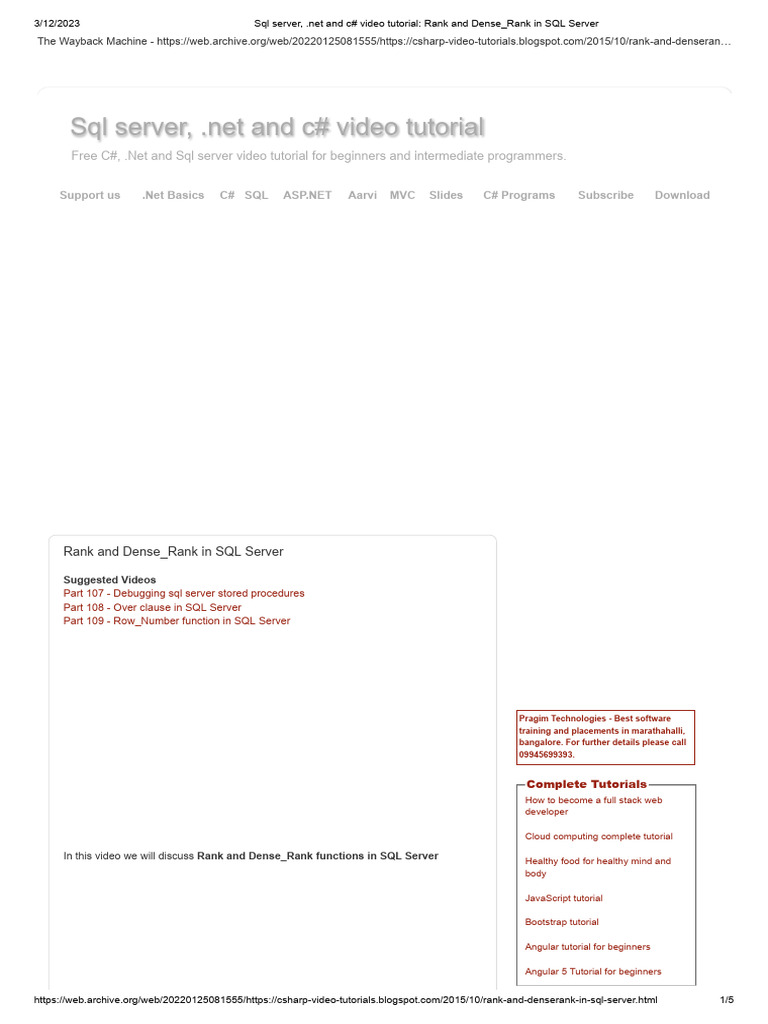 SQL Server Rank and Dense_Rank Tutorial | PDF | Microsoft Sql Server ...