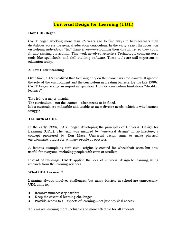 Understanding Universal Design for Learning | PDF | Learning | Curriculum