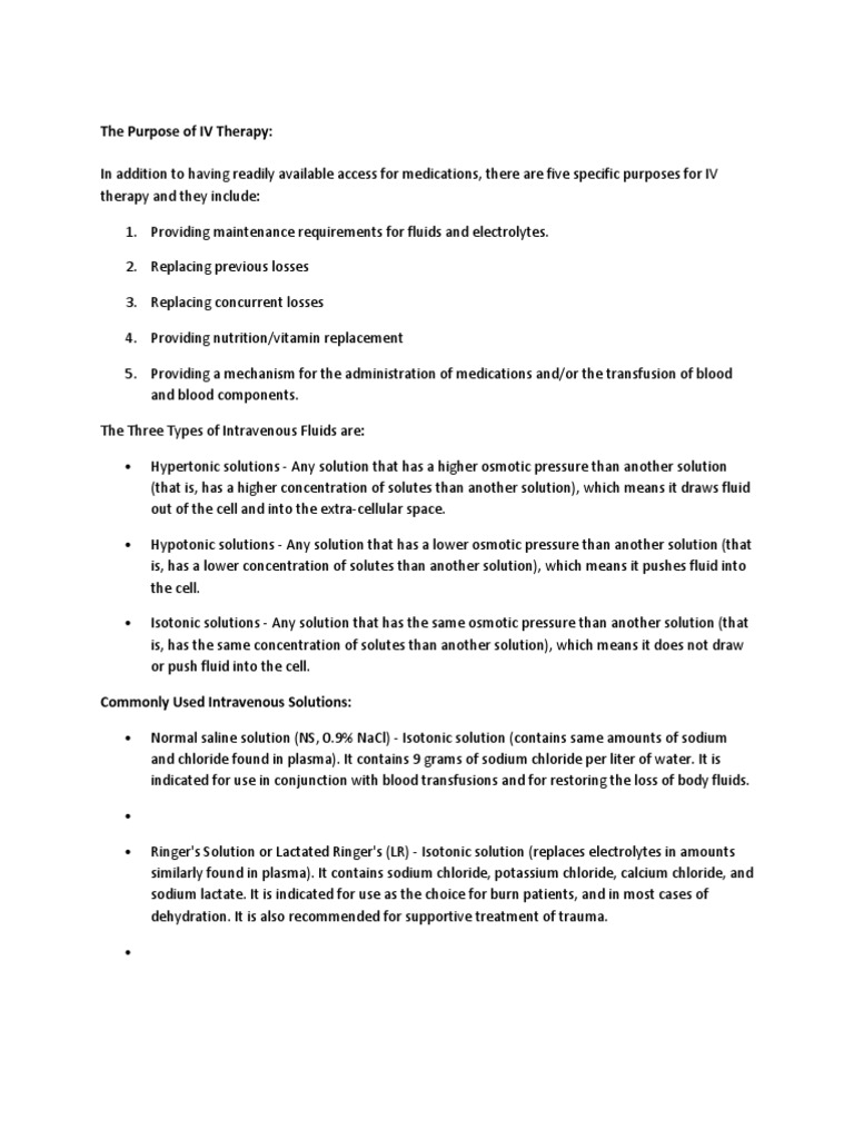 The Purpose of IV Therapy PDF Intravenous Therapy Clinical Medicine