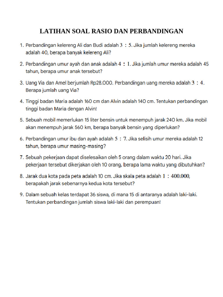 Latihan Soal Rasio Dan Perbandingan | PDF