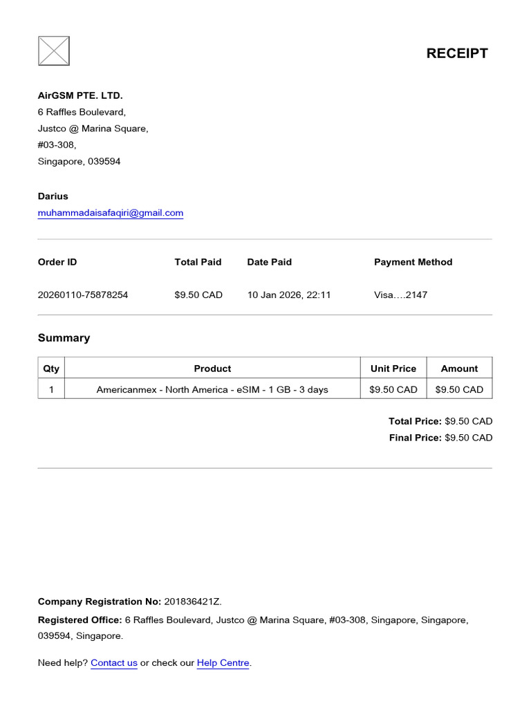 AirGSM eSIM Purchase Receipt | PDF