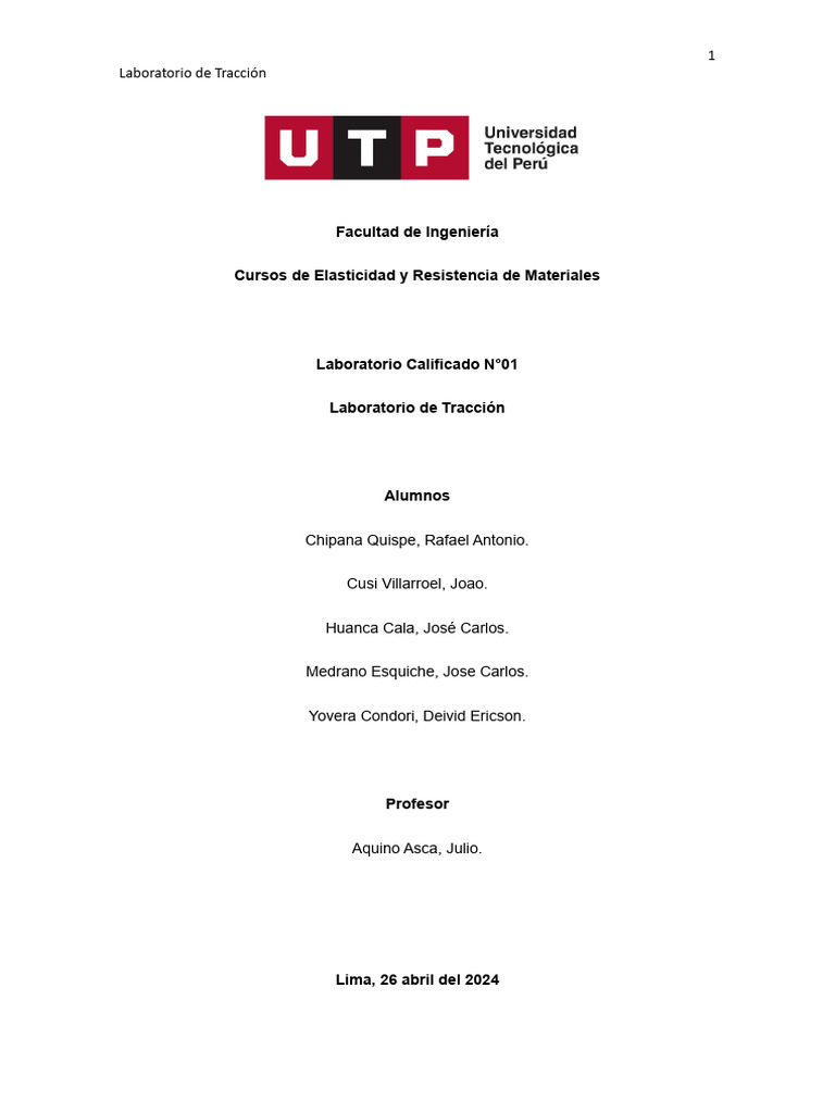 LABORATORIO CALIFICADO 1 EXPOSICION UTP | PDF | Mecánica de sólidos ...