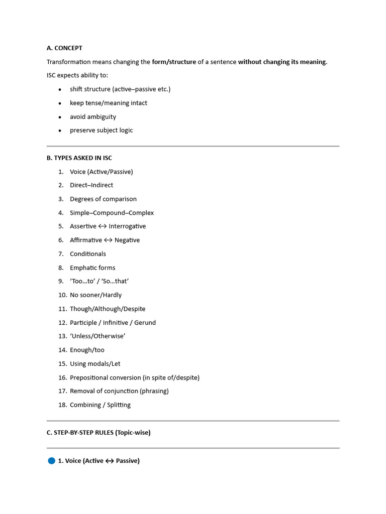 ISC Sentence Transformation Guide | PDF | Verb | Clause