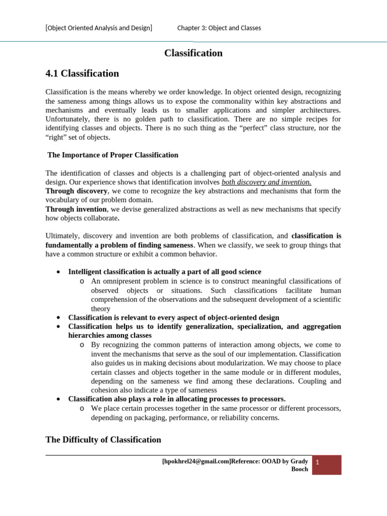 Object Classification in OOP Design | PDF | Concept | System