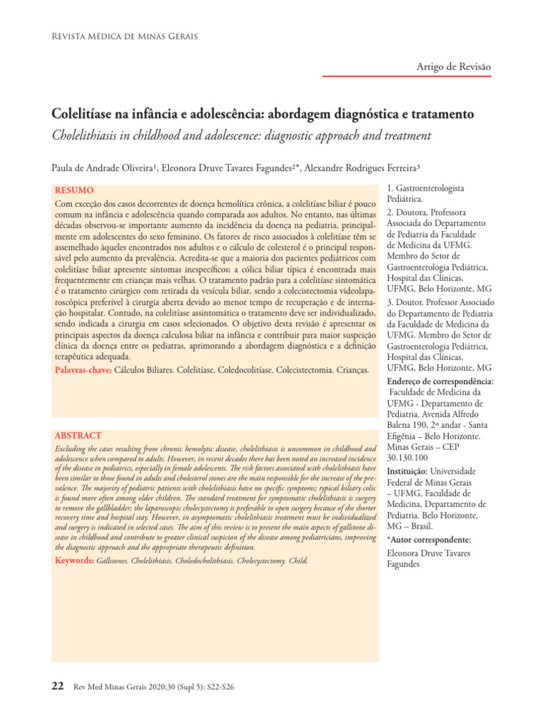 Colelitiase Na Infancia e Adolescencia Abordagem Diagnostica e ...
