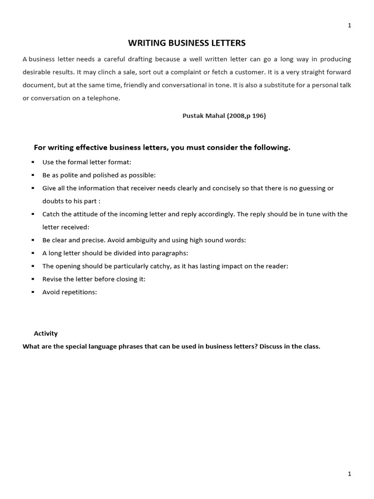 Effective Business Letter Writing Guide | PDF
