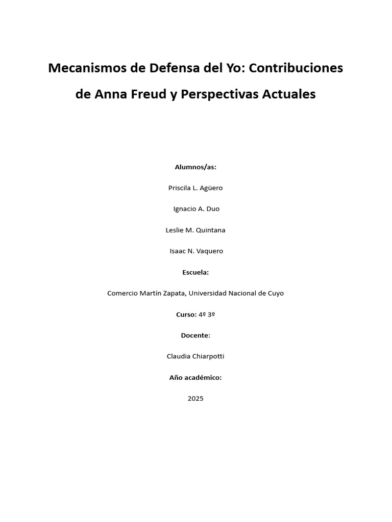 Mecanismos de Defensa Del Yo - Contribuciones de Anna Freud y ...