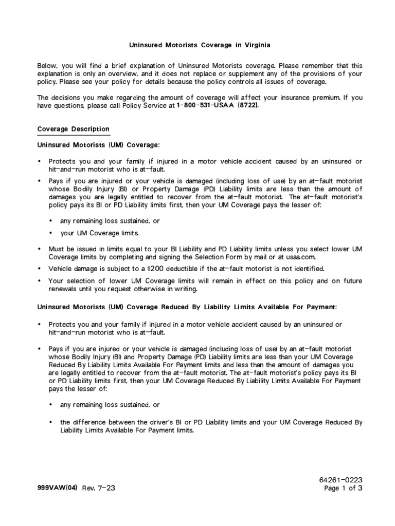 Virginia Uninsured Motorist Coverage Guide | PDF | Liability Insurance ...