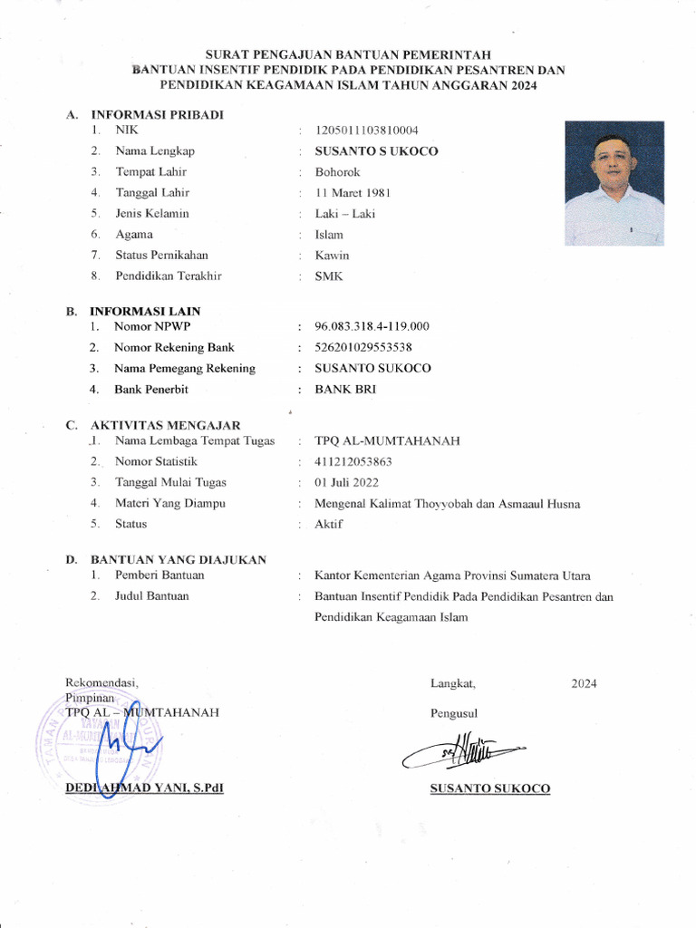 Berkas Insentif 2024 Susanto Sukoco | PDF