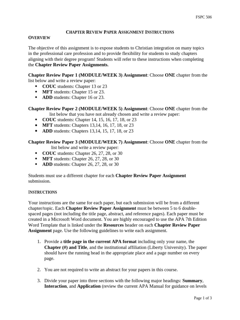 FSPC 506 Chapter Review Paper Guide | PDF | Apa Style | Citation