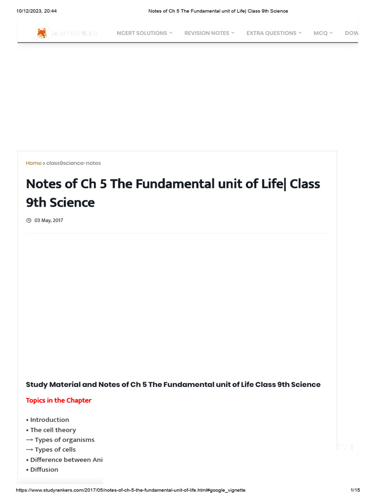 Class 9 Science: Cell Structure Notes | PDF | Endoplasmic Reticulum ...