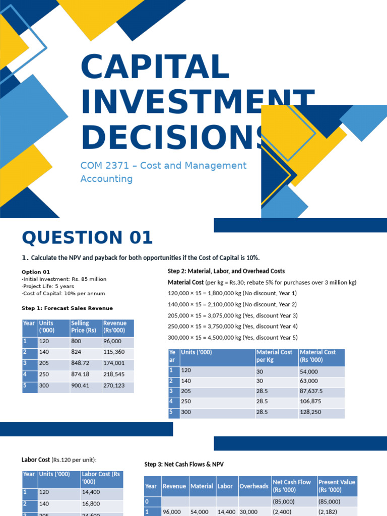 Capital Investment Decisions | PDF | Net Present Value | Economies