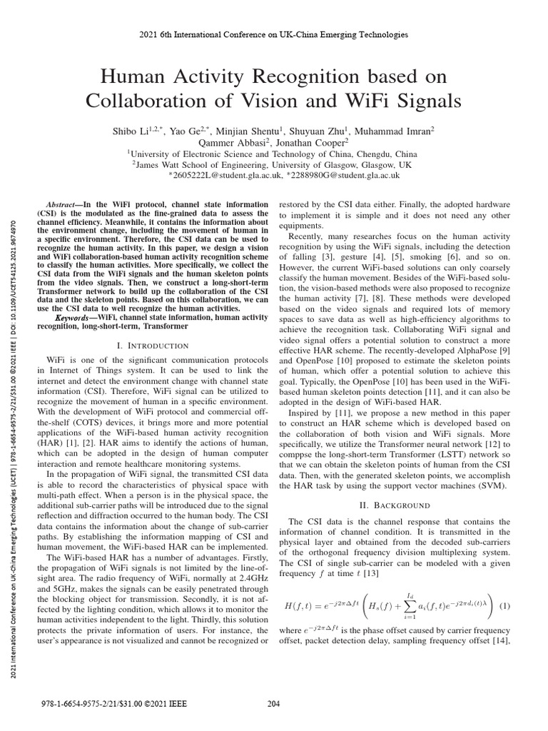 WiFi and Vision for Human Activity Recognition | PDF | Wi Fi ...