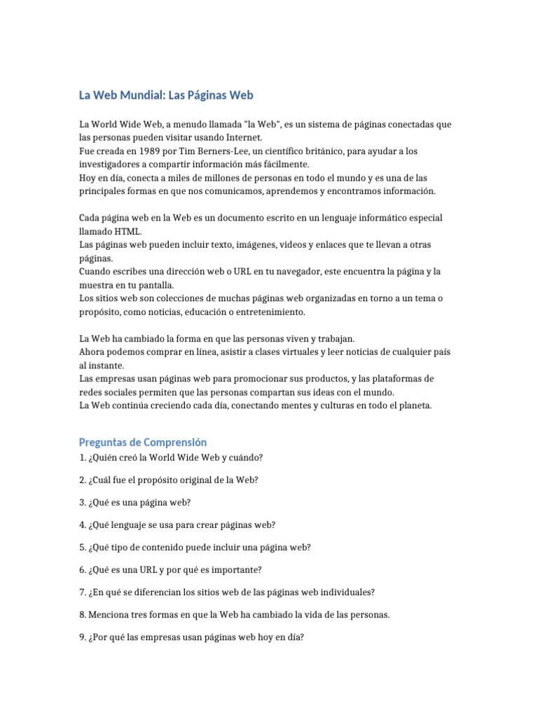 Introducción a la World Wide Web | PDF | Red mundial | Internet y web