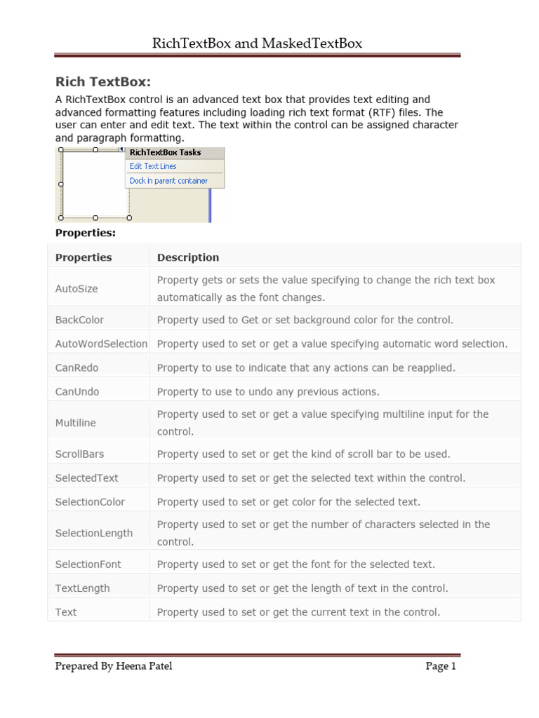 RichTextBox and MaskedTextBox Guide | PDF | Computer Science | Software ...