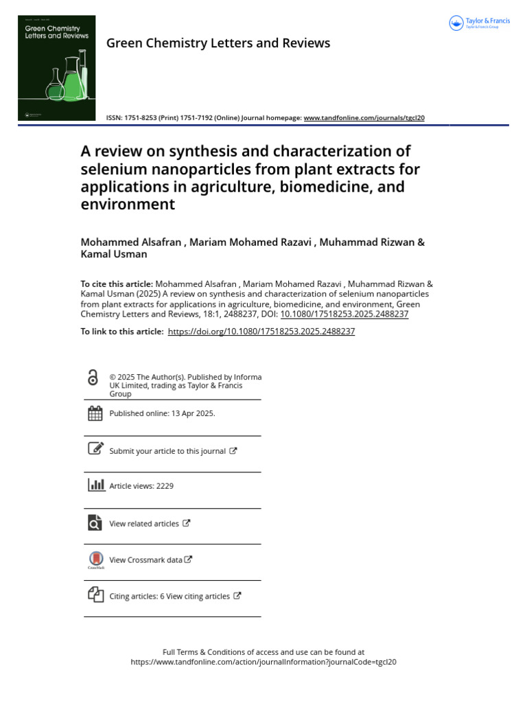 A Review On Synthesis and Characterization of Selenium Nanoparticles ...