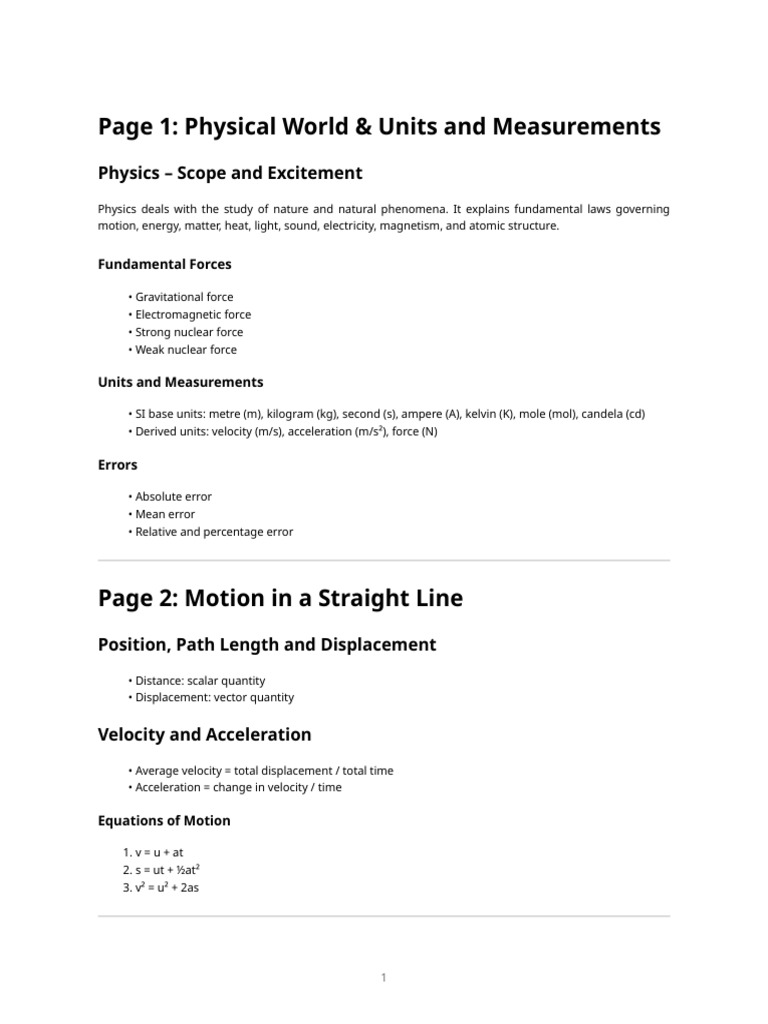 Physics Concepts: Units, Motion & Forces | PDF | Force | Newton's Laws ...