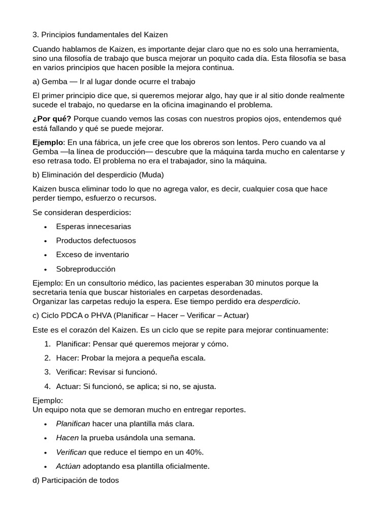 Principios del Kaizen para Mejora Continua | PDF