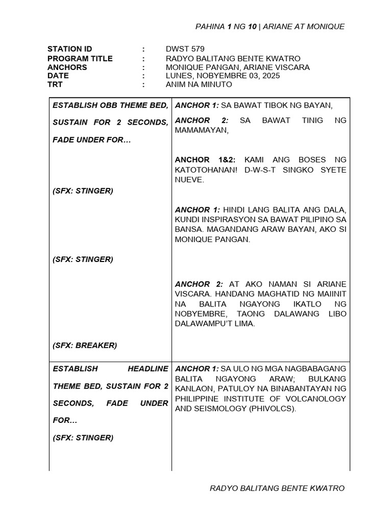 Radio Broadcasting Script Final Cutie 2 | PDF