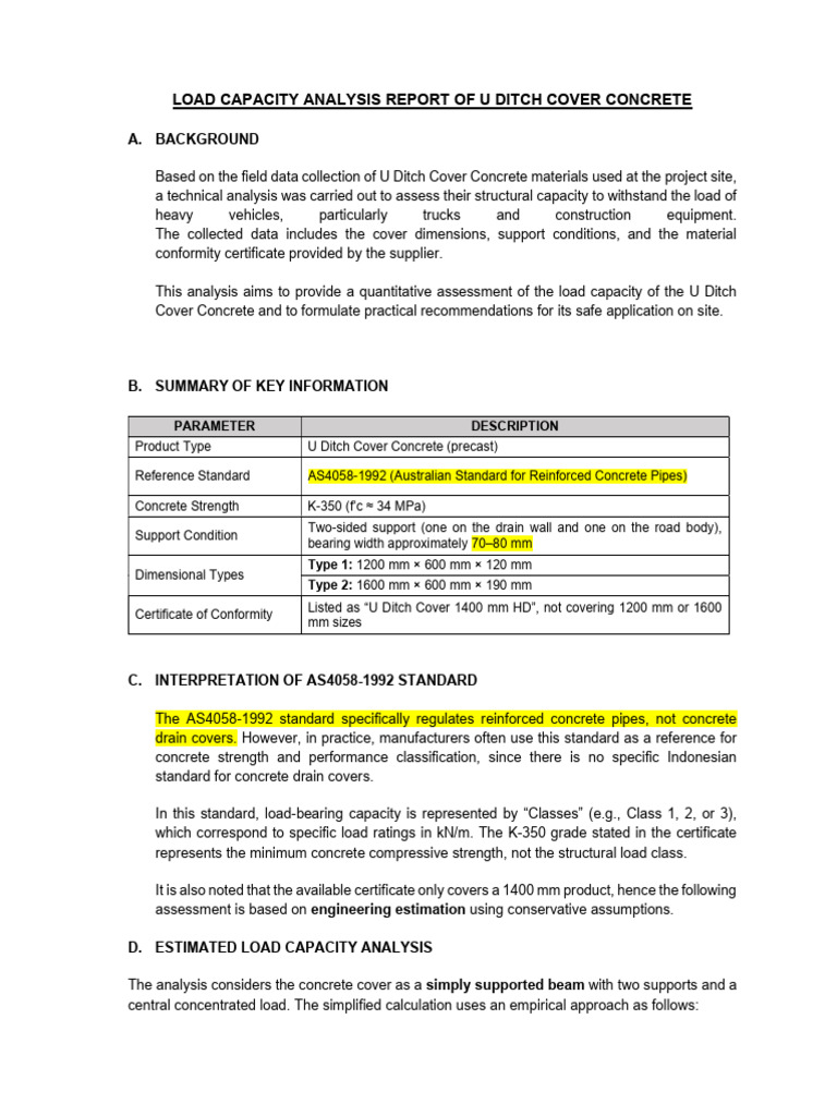 U Ditch Cover Concrete Load Capacity Analysis | PDF | Truck | Concrete