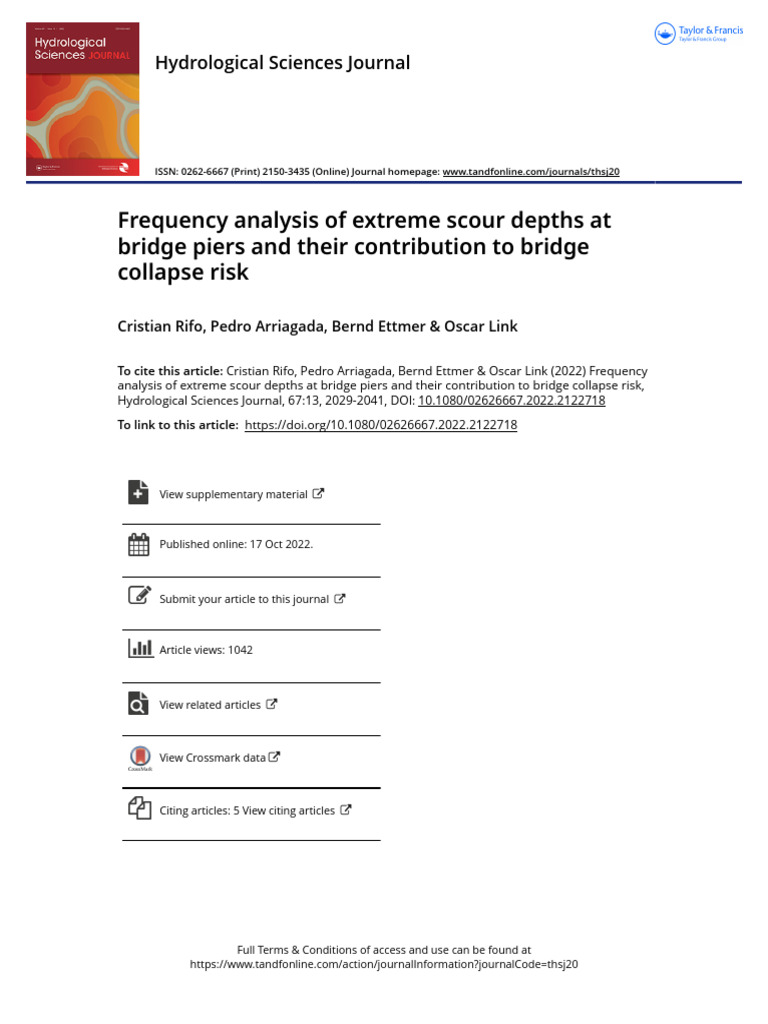 Frequency Analysis of Extreme Scour Depths at Bridge Piers and Their ...