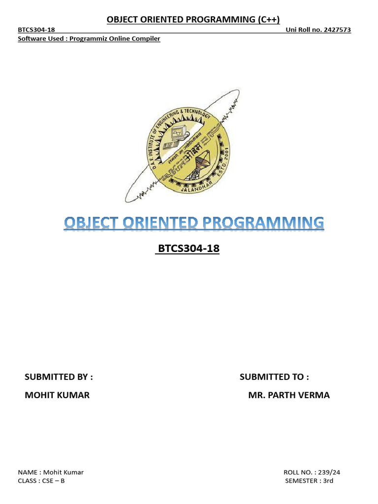 C++ Object Oriented Programming Examples | PDF | Namespace | C++