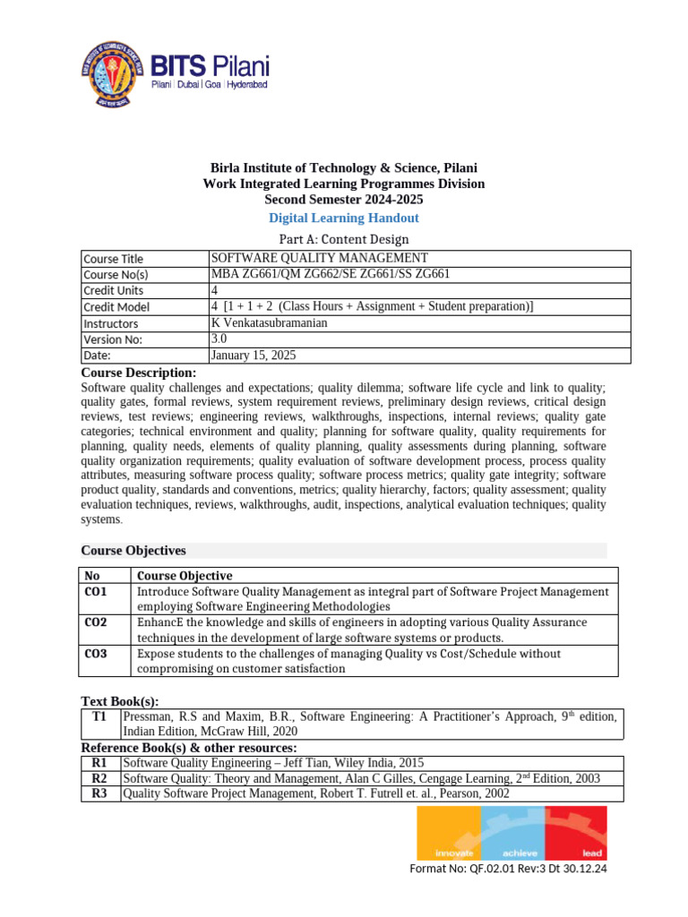 Software Quality Management Course Overview | PDF | Software Quality ...