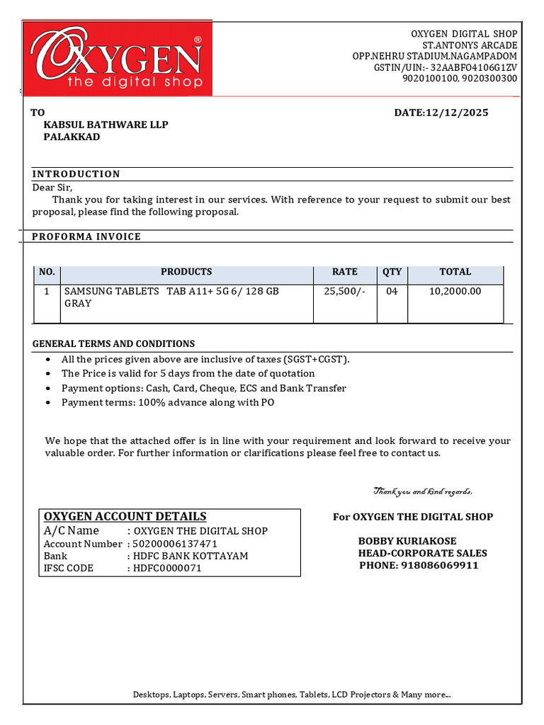 Oxygen Digital Shop Proposal Invoice | PDF