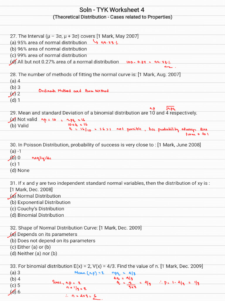 Soln - TYK Worksheet 4 (Theoretical Distribution - 251227 - 121408 | PDF