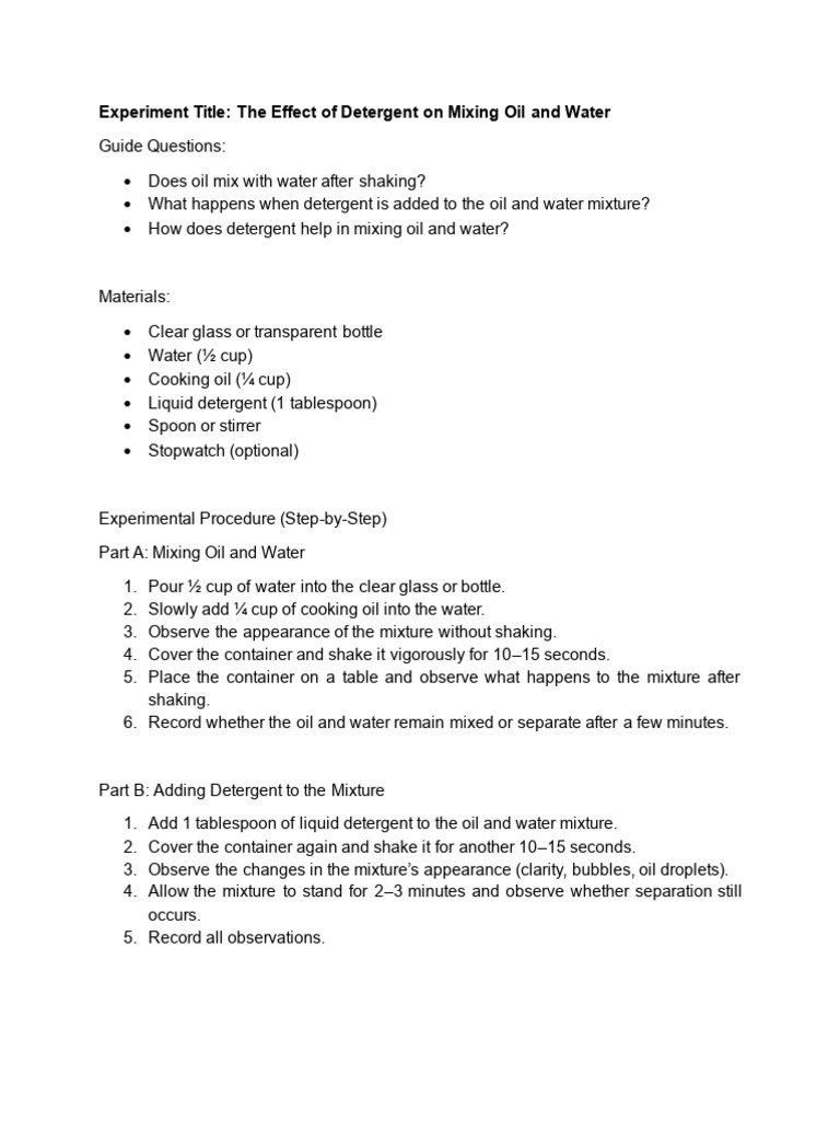 Detergent's Role in Oil-Water Mixing | PDF