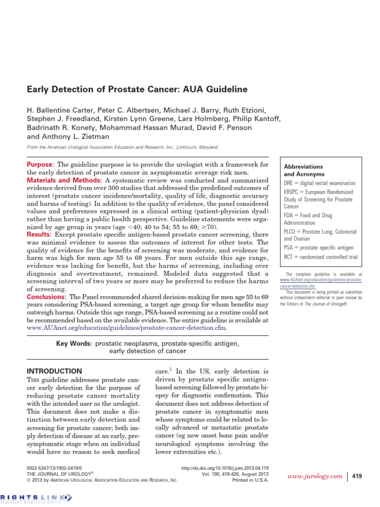 Early Detection of Prostate Cancer - AUA Guideline | PDF | Screening ...