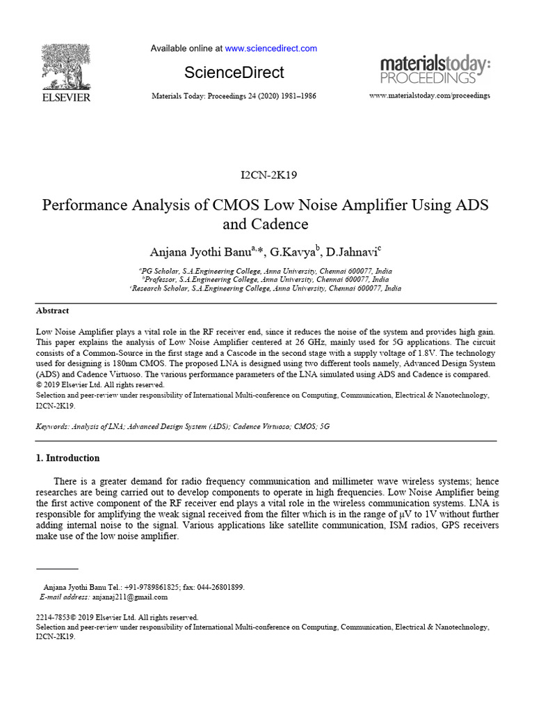CMOS LNA Performance Analysis for 5G | PDF | Amplifier | Analog Circuits