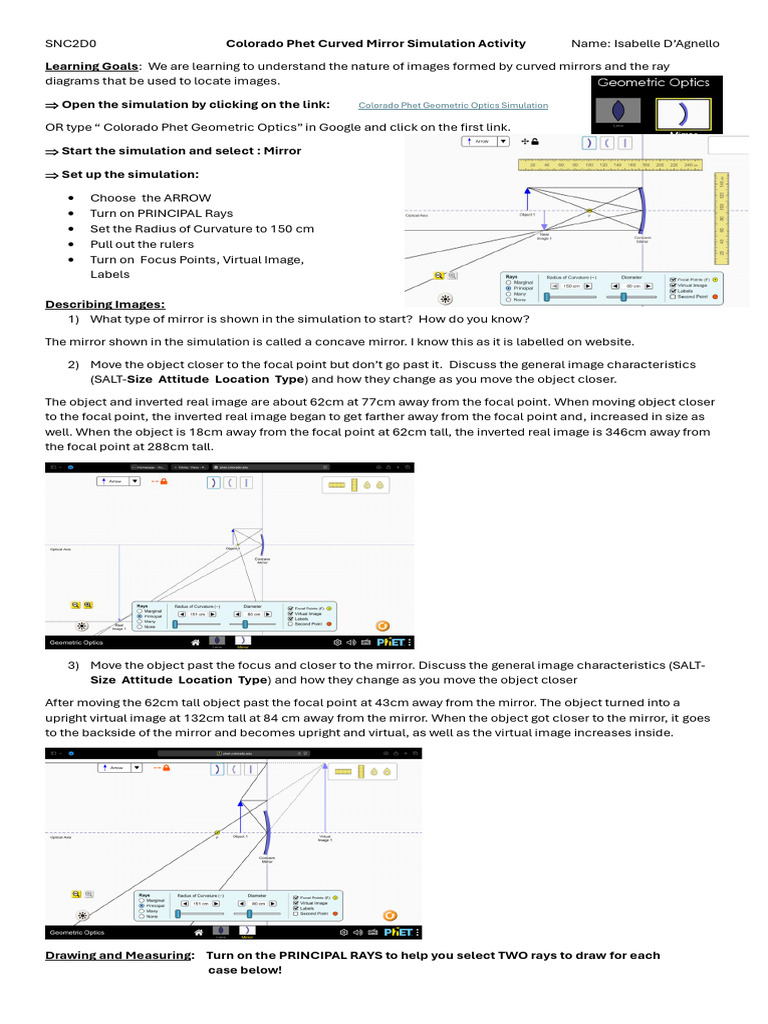 Curved Mirror Simulation Activity Guide | PDF | Mirror ...