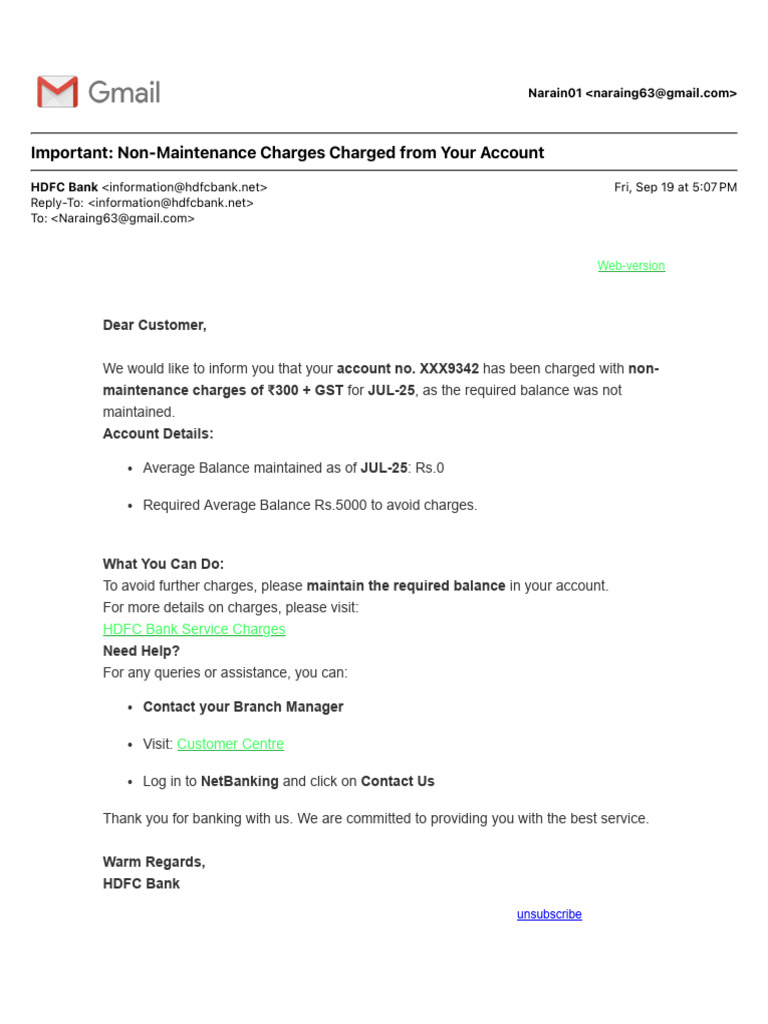 HDFC Non-Maintenance Charge Notice | PDF