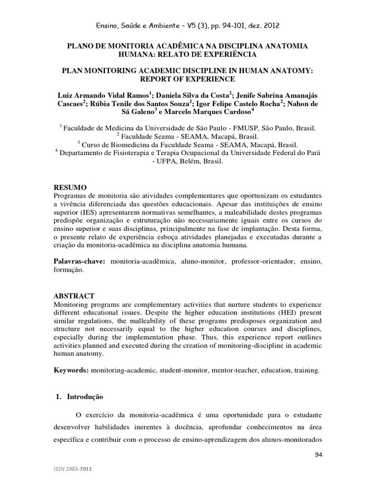 Monitoria Acadêmica em Anatomia Humana | PDF | Aprendizado | Lição