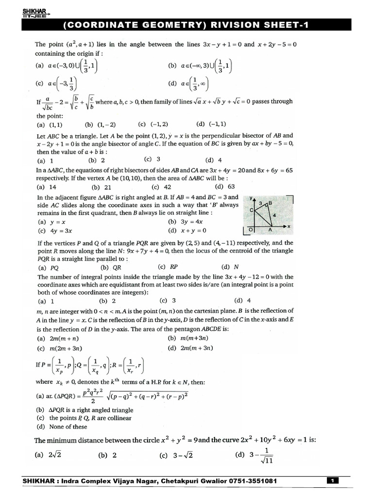 Coordinate Geometry - Rivision Sheet-1 (WithOut Answer) | PDF