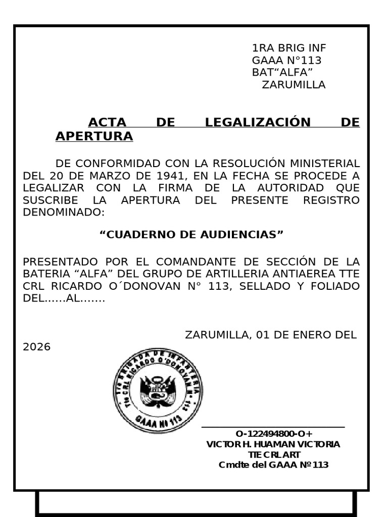 Acta de Legalización GAAA N°113 | PDF