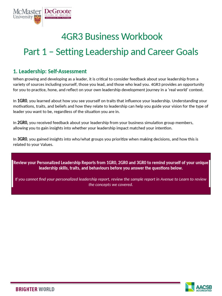Leadership and Career Goals Workbook | PDF | Leadership | Skill