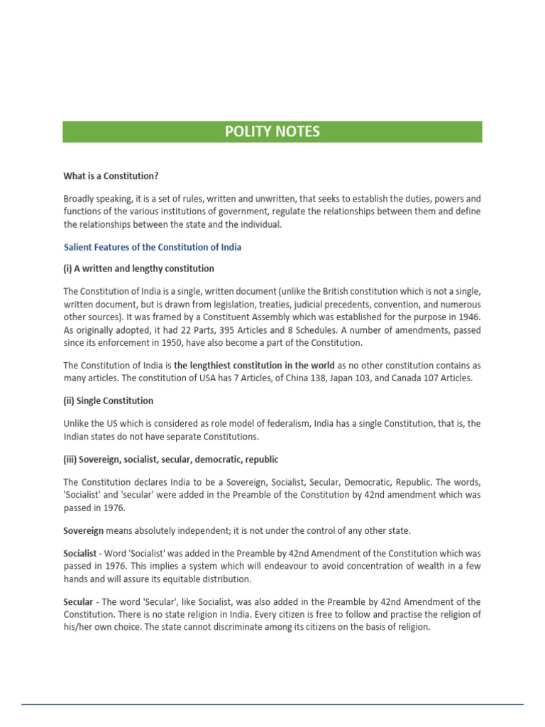 Polity Lecture 1 Notes @upsctrickonly | PDF | Constitution | Citizenship