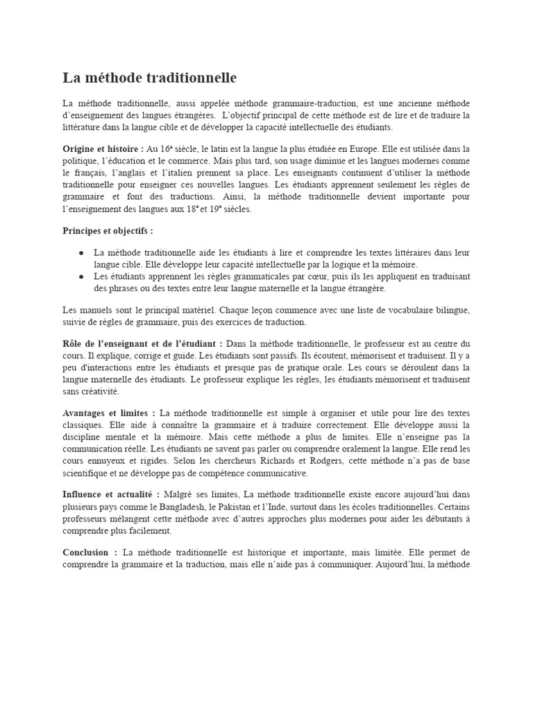 Méthode traditionnelle d'enseignement des langues | PDF | Linguistique ...
