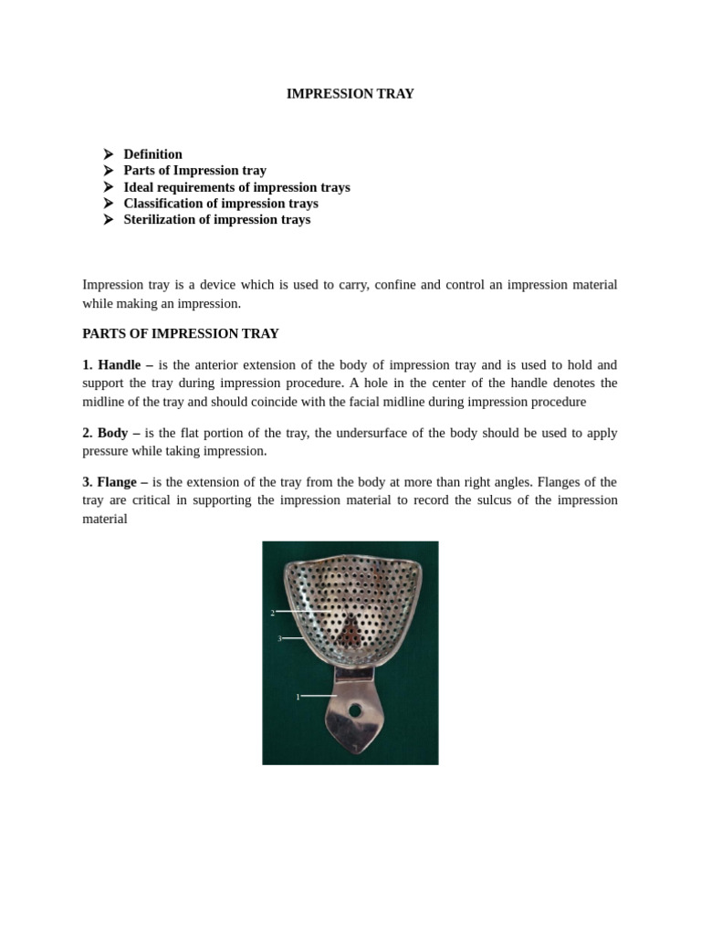 Comprehensive Guide to Impression Trays | PDF | Sterilization ...